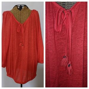 Joan Vass orange red fringe tassle top L